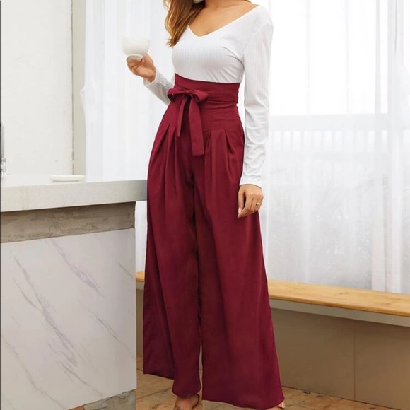 Boho belted high waisted wide leg pants - Picture 5 of 15